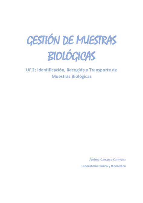 Apuntes De Gesti N De Muestras Biol Gicas