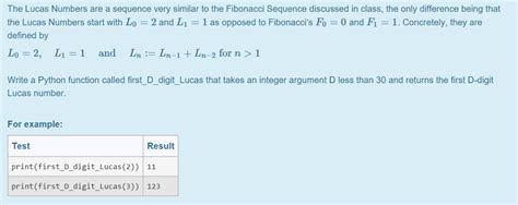 Solved The Lucas Numbers are a sequence very similar to the | Chegg.com