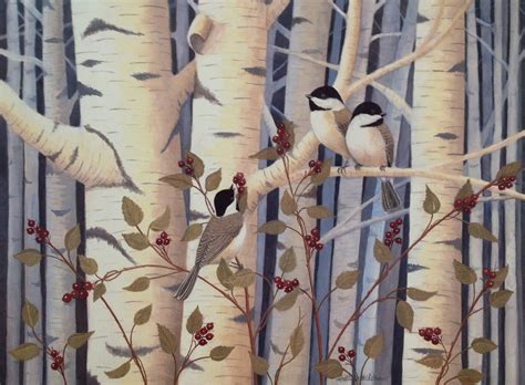 Chickadees In Birch Trees Etsy