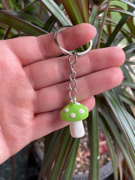 GREEN MUSHROOM Key Chain Polymer Clay Keychains Boho Key Chain