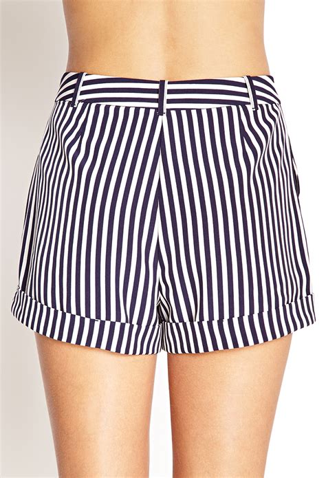 Lyst Forever 21 Striped High Waist Shorts In Blue