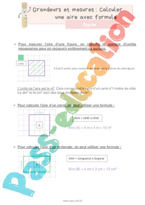 Calculer Une Aire Avec Formule Le On De Grandeurs Et Mesures Pour Le