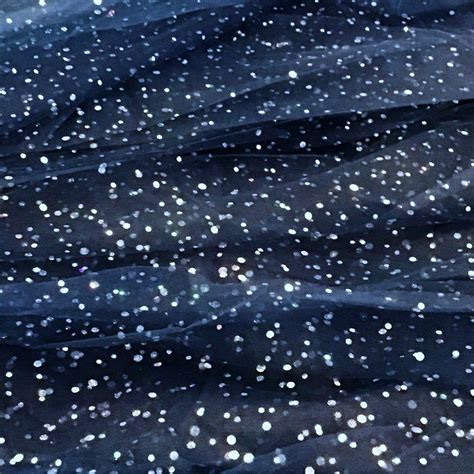 Dark Blue Tulle Wsilver Rainbow Sequins Glitter Fabric Fabric