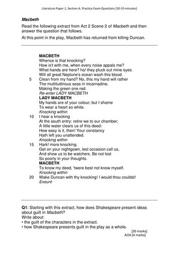 Macbeth Gcse Exam Question Pack Aqa English Literature 8702