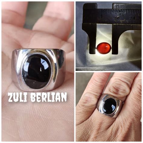 Jual Cincin Batu Yaman Wulung Hitam Disenter Tembus Dim 10mm Ring Kotak