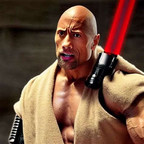 Dwayne Johnson In Jedi Robes Holding A Lightsaber Stable Diffusion