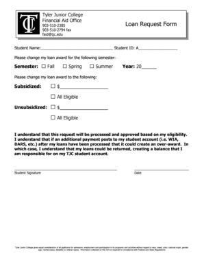 Fillable Online Loan Request Form Tyler Junior College Fax Email
