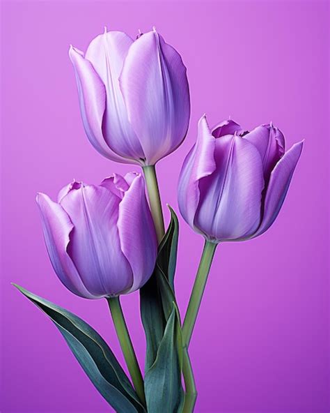 Tres Tulipanes Morados Sobre Un Fondo Morado Vector Premium