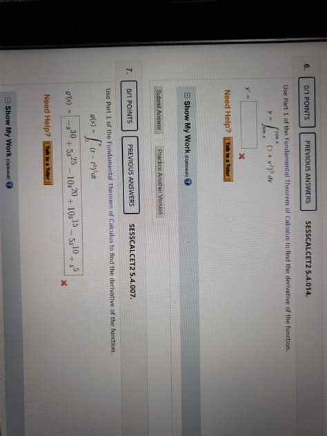 Solved 6 0 1 POINTS PREVIOUS ANSWERS SESSCALCET2 5 4 014 Chegg