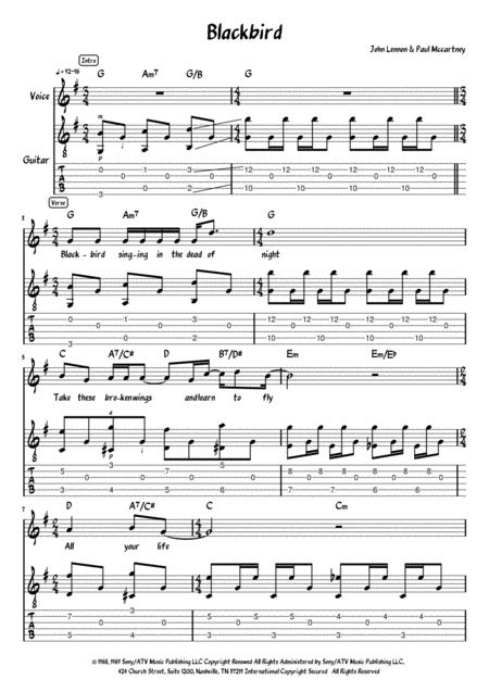 Blackbird By John Lennon Paul Mccartney Guitar Digital Sheet Music