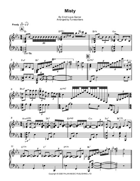 Misty Arr Tunescribers By Erroll Louis Garner Sheet Music For Piano Solo At Sheet Music Direct