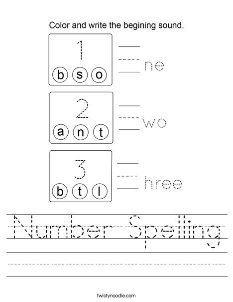 Number Spelling Worksheet Twisty Noodle