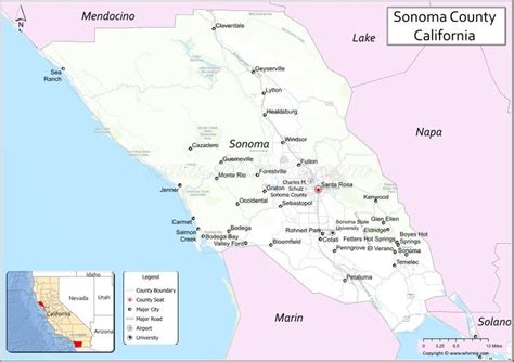 Map Of Sonoma County California Showing Cities Highways And Important