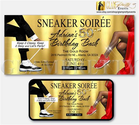 Sneaker Ball Party Invitation Sexy Red Dress Black And White Etsy