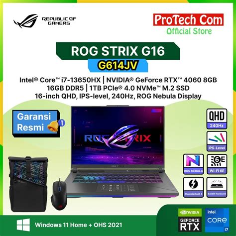 Jual Asus Rog Strix G16 G614jv I7 13650hx Rtx4060 8gb 16gb 1tb W11ohs 160 Nebula Qhd 240hz