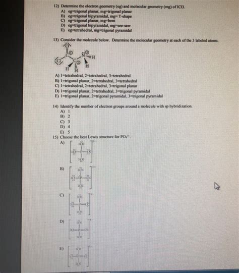 Solved 12 Determine The Electron Geometry Eg And