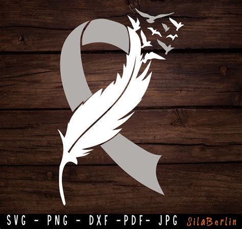 Feather White Ribbon SVG Lung Cancer Svg Awareness Ribbon Svg Lung