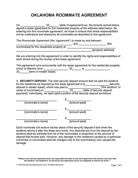 Free Oklahoma Rental Lease Agreements Pdf Ms Word