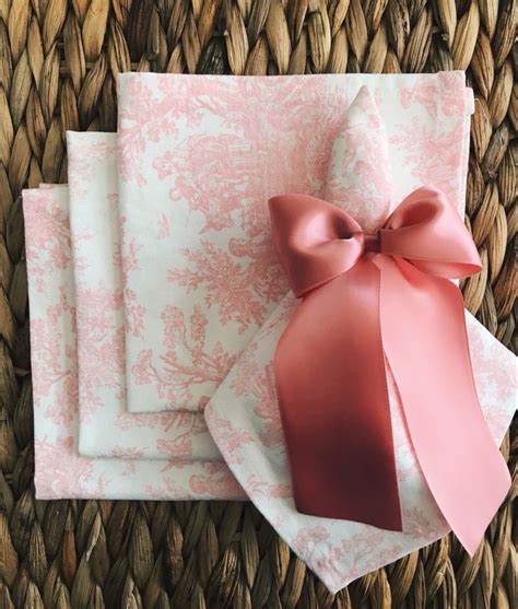 French Country Light Pink Toile Cloth Napkins Set Of 4 Napkins