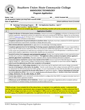 Fillable Online Radiologic Technology Program Application Fax Email