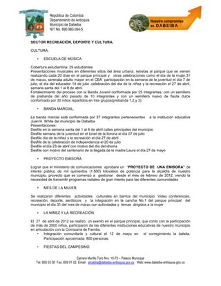 Informe Gestion Secretaria De Salud Y Bienestar Social Pdf