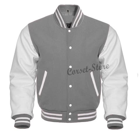 Varsity Gray Black Letterman Jacket In Wool And Genuine Leather