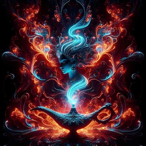 A Female Genie Lamp With Dark Fantasy Premium Ai Generated Image