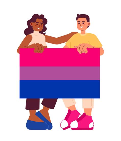 Attractive People With Bisexual Pride Flag Semi Flat Color Vector