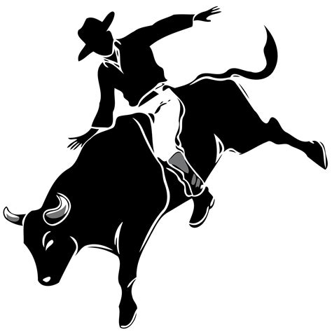 Cowboy Man Riding A Bull At A Rodeo Bull Riding Black And White Silhouette 23631027 Vector Art