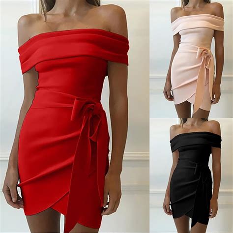 Women Summer Off Shoulder Ruffle Frill Mini Dress Elegant Ladies Holiday Bodycon Irregular Mini