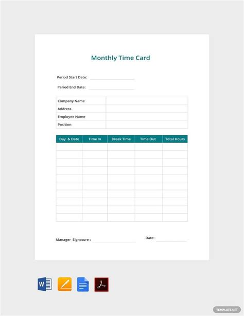 Printable Monthly Time Card Template