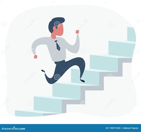 Businessman Run Up The Stairs An Employee Climbs Up The Stairs