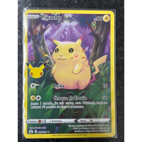 Carta Pok Mon Pikachu Rara Brilhante Shopee Brasil