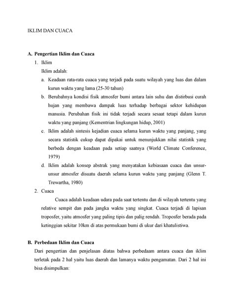 Pengertian Dan Perbedaan Iklim Dan Cuaca Iklim Dan Cuaca A