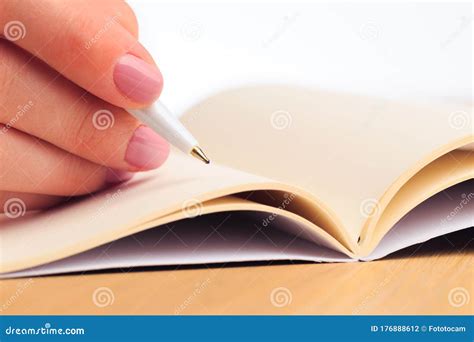 Female Hands Write In A Notebook Office Place Close Up View Image