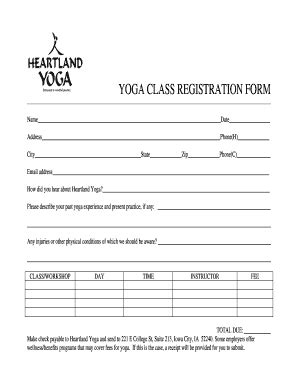 Fillable Online Yoga Class Registration Form Please Print Clearly Fax