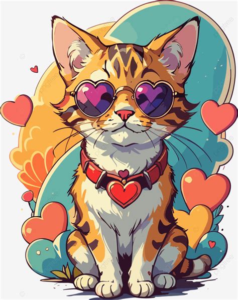 Lindo Gato Con Gafas De Sol En Forma De Coraz N Clip Art Png Dibujos