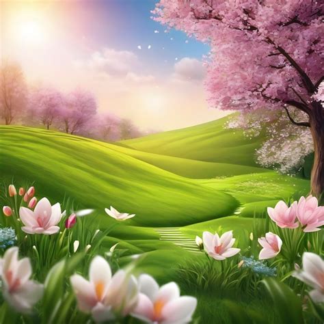 Premium PSD | Beautiful flowers and scenery in the spring season ...