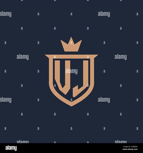 VJ Monogram Initial Logo With Shield And Crown Style Design Ideas Stock