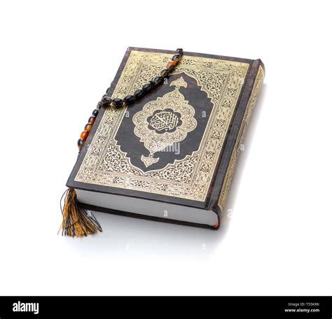 Quran Holy Book And Rosary Isolated On White Background Stock Photo Alamy