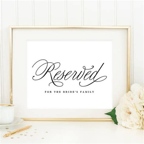 Editable Reserved Printable Sign Template Elegant Script