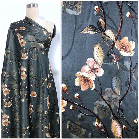 Peach Blossom Silk Satin Fabric Printed Silk By The Yard Silk Etsy