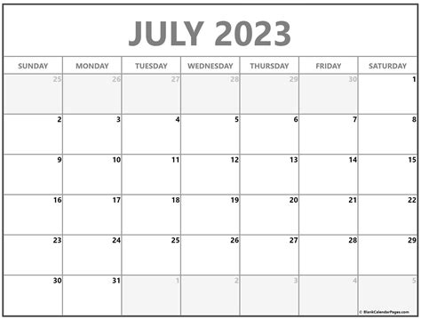 Blank July 2023 Calendar Free Printable 2024 - FreeBlankCalendar.com