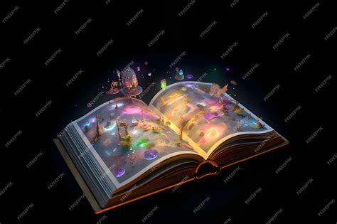 Premium AI Image | Open magical book with symbols flying on dark ...