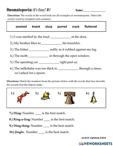 Onomatopoeia Online Exercise For Live Worksheets