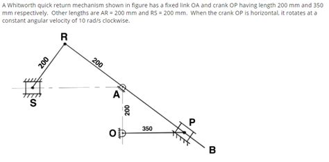 Solved A Whitworth Quick Return Mechanism Shown In Figure Chegg