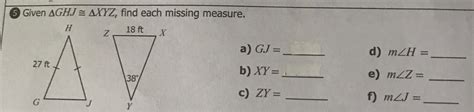 Given Aghj Axyz Find Each Missing Measure H18 Ftzxa Gj D Mzh 27 Fte M 38b Xy C Zy F