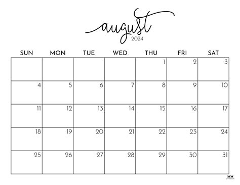 August 2024 Calendars 50 Free Printables Printabulls