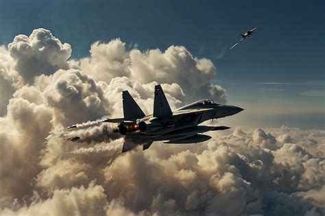 Premium Photo Aerial Dogfight Fighter Jets Clash In Sky