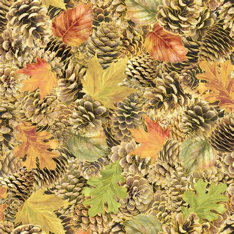 Metallic Pine Cone Fabric Fall Foliage Timeless Treasures Fall Etsy